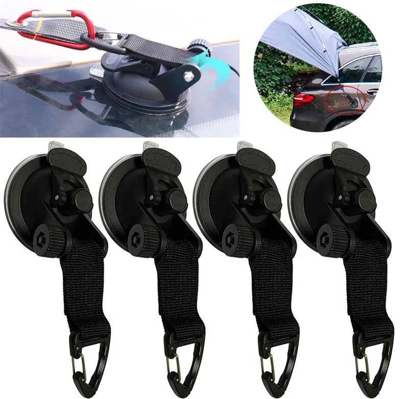 4Pcs Heavy Duty Suction Cup Anchor with Hooks, Strong Tie Down Securing Kit for Car Window Suction Cups with Hook