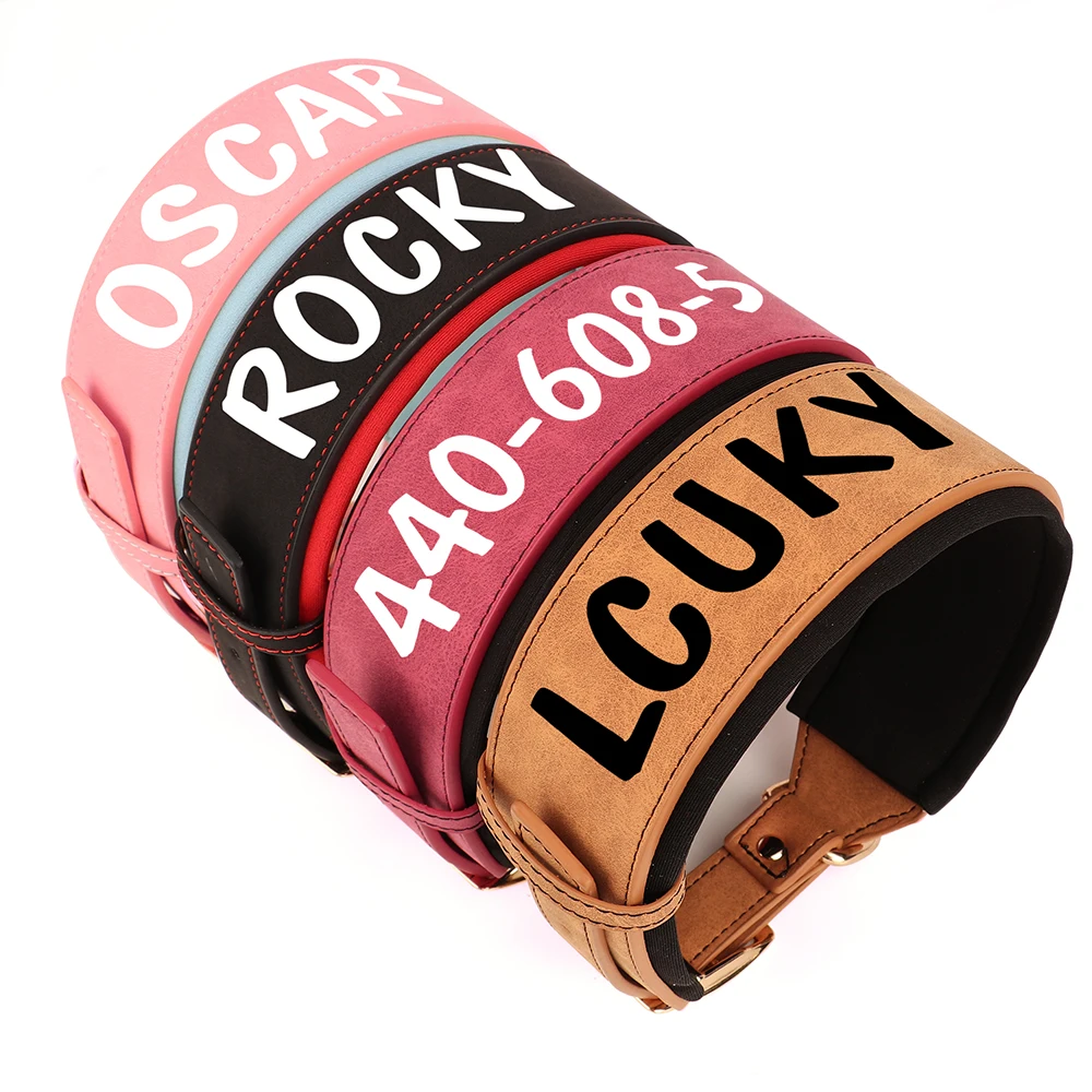 Customized Leather Dog Collar Personalized Wide Padded ID Collars Free Print Name Number For Medium Large Dogs Dogs Greyhound