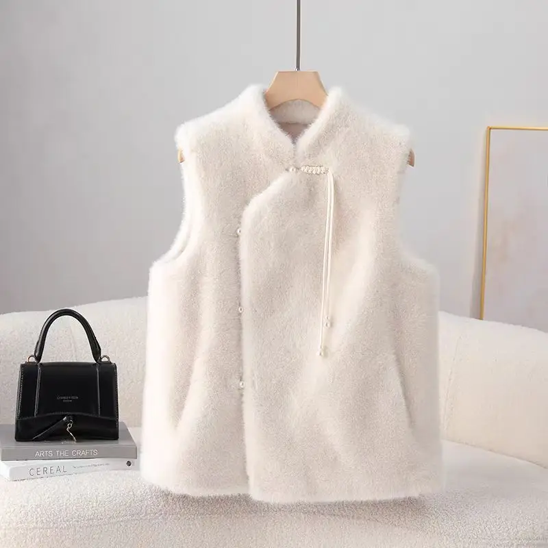 

Женские свободные жилеты без рукавов в китайском стиле, новинка 2026, весенне-зимняя модная верхняя одежда, жилет, женские плюшевые жилеты из искусственного меха
