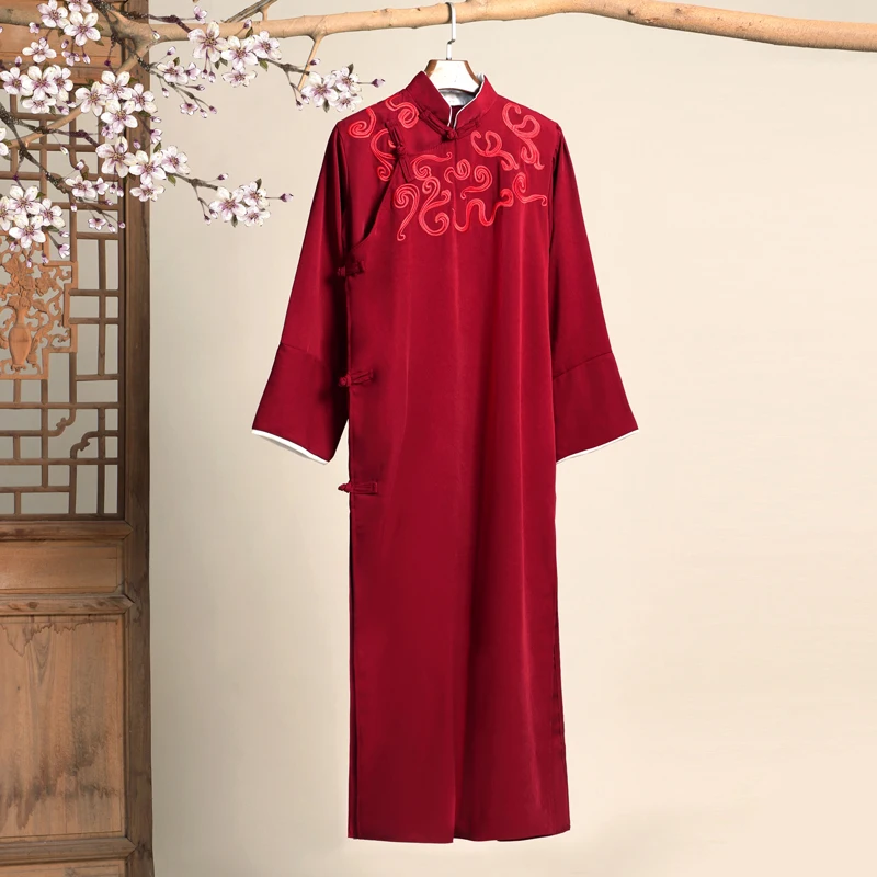 Chinese Emboridery Crosstalk Tunic Suit Traditional Tang Suit Stand-up Collar Frog Button Male Robe Shirt