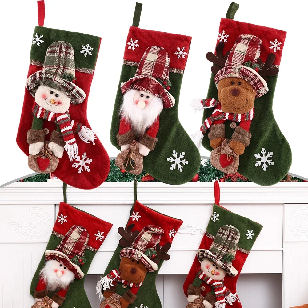 Candy Bag Stockings Christmas Decoration Holiday Season Large Opening Polyester Fabric Reindeer Design Santa Claus Design