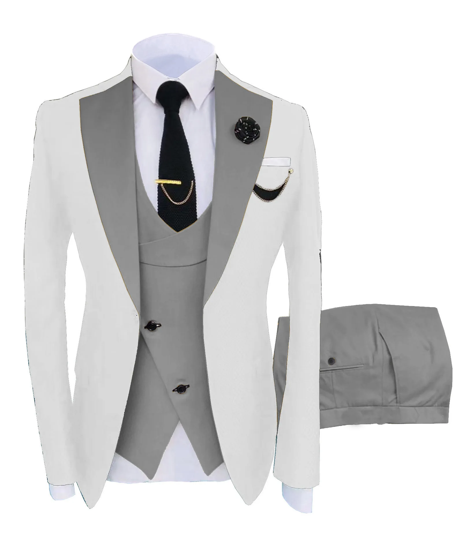 3 Pieces Men\'s Suit 2023 Peak Lapel Slim Fit Casual Tuxedos Groom Tailor Made (Blazer+Pants+Vest) Full set Elegant suit for men