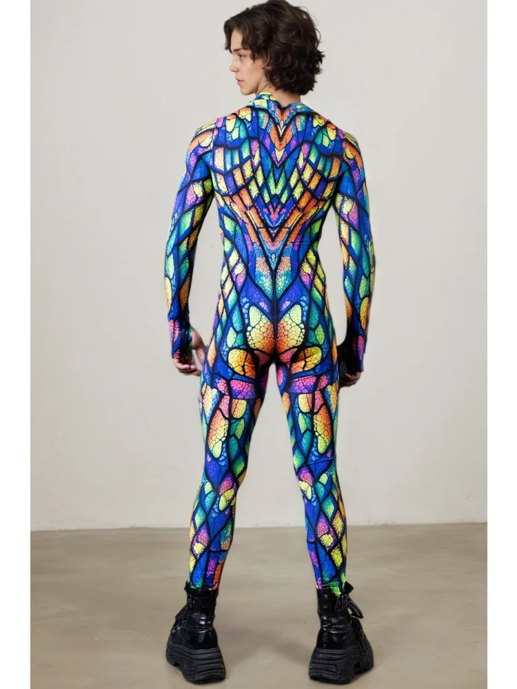 Unisex-Regenbogen-Drachen-Schuppen-Print-Bodysuit für Paare, Halloween, Karneval, Party, Cosplay, Jumpsuit, Bühnenauftritt, Zentai-Anzug – Detail 10