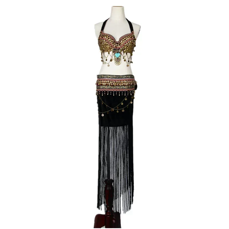 Women Dancewear Size Outfit 2 pieces Bra and Hip Scarf Overskirt Tribal Belly Dance Costume Set