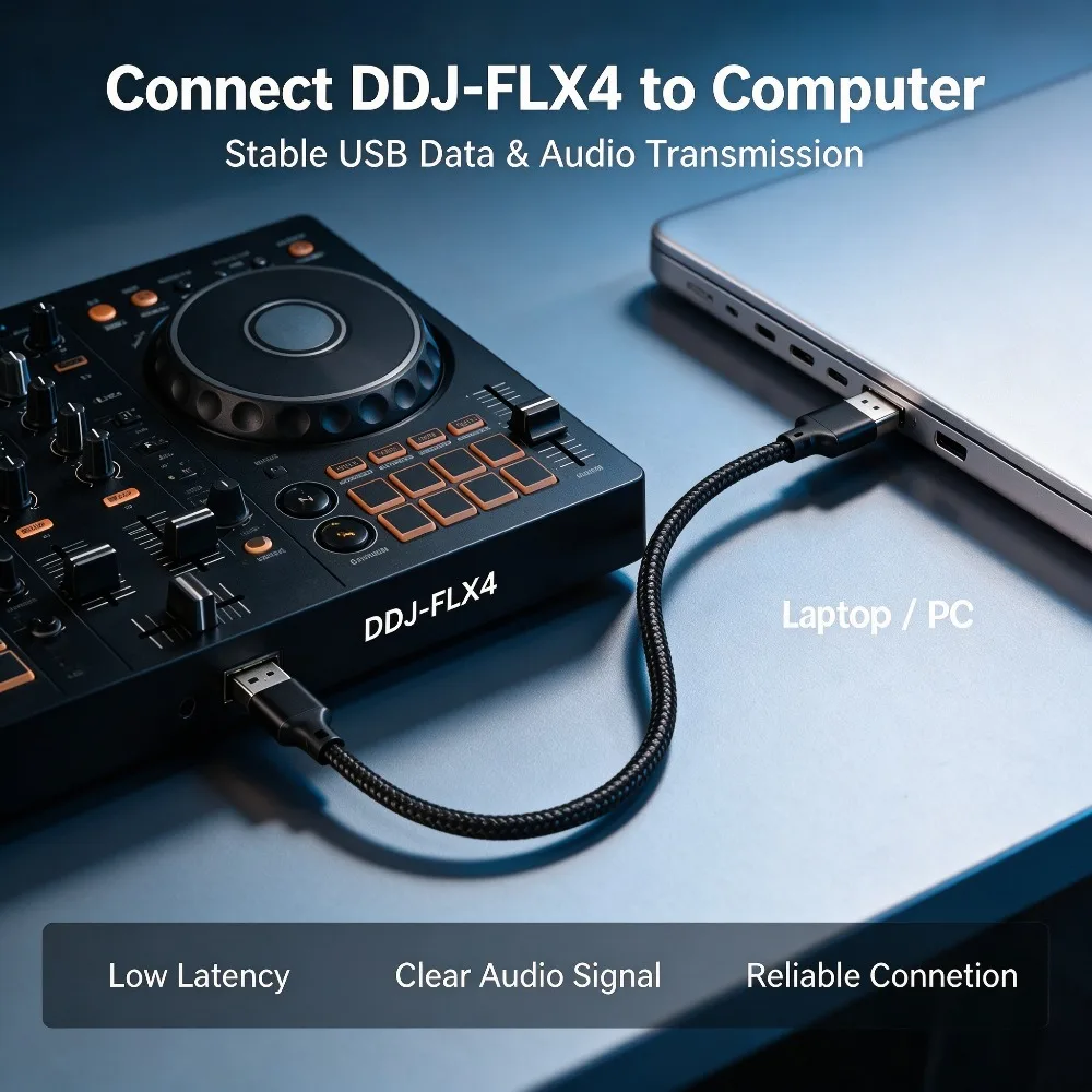 USB C Cable for DDJ-FLX4 DJ Controller USB A to Type C Data Cord Connect to Laptop High Speed Transfer Braided Durable
