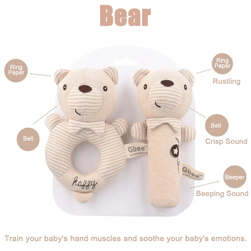 Baby Rattles Soft Cartoon Cute Plush Animal Toys Child Educational Handbells