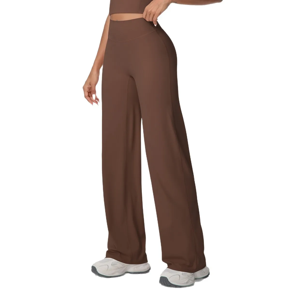 Calça feminina escovada de cintura alta, perna larga, esportiva, casual, solta, yoga, bolso, elevação do quadril, conforto, fitness, leggings casuais para mulheres altas