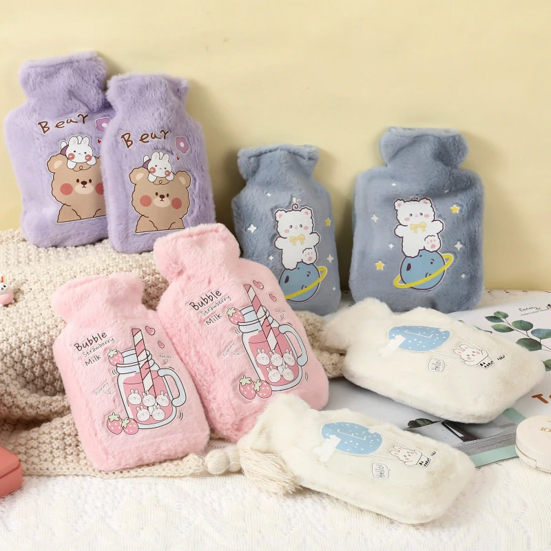 Hot Water Bag Thickened Explosion-Proof Plush Cartoon Large-Sized Warm Water Bag Botella De Agua Kawaii Water Bottle for Kids