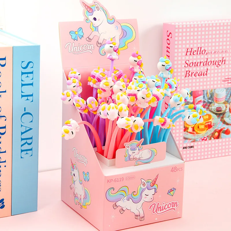 10 pz/lotto cancelleria Kawaii penna Gel unicorno carino 0.5mm inchiostro nero Shake penne neutre per forniture per la scrittura dell\'ufficio