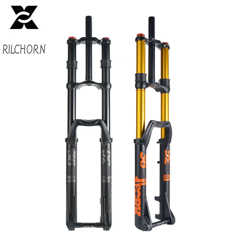 

RILCHORN Suspension Air Fork Double Shoulder Bicycle 160mm Travel 27.5 29 Inch Mountain Bike Downhill Rebound 20*110mm Axle