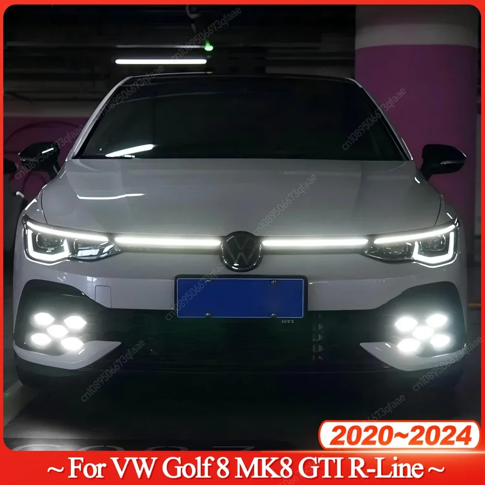 

For VW Golf 8 MK8 GTI / R-Line 2020-2024 White Car Front Bumper Side Splitter Spoiler Trim Fog Light Canard Bodykits ABS Tuning