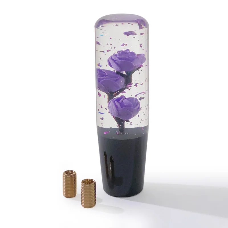 Shift Knob 6in – Violet Sparkle Roses in Clear Resin Weighted JDM Gear Shifter Universal Manual Shift Knob Car Gift for Her