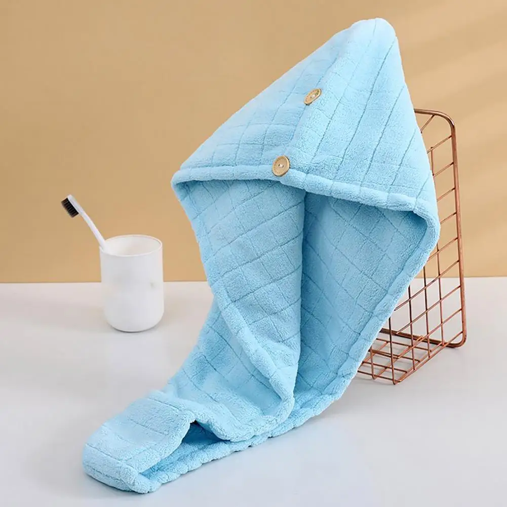 Quick Dry Hair Turban Microfiber Hair Towel Wrap Coral Fleece Hair Towel Wrap with Button Quick Dry Super Absorbent for Long