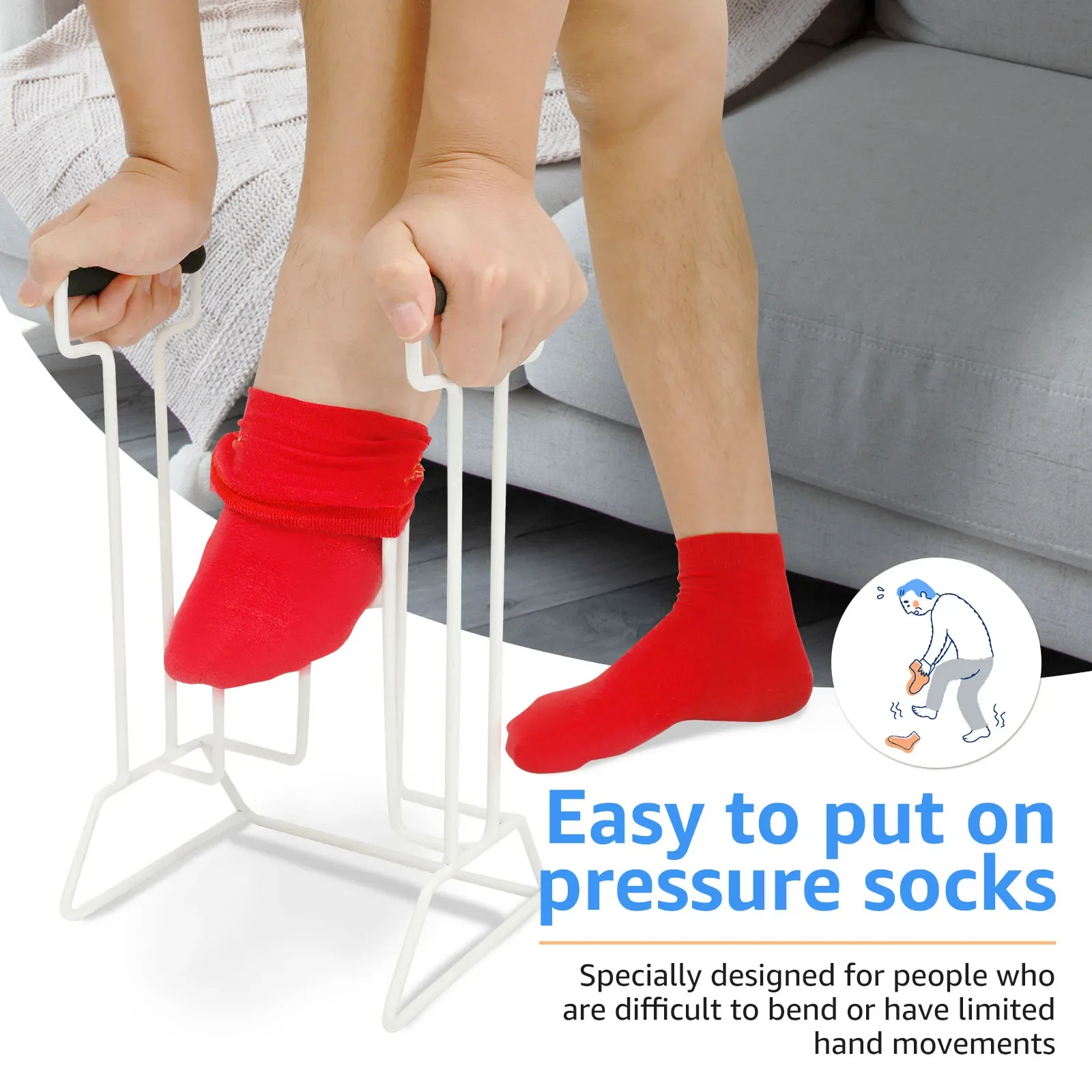 Herramienta de ayuda para existencias, ayuda para calcetines grandes de compresión, ayuda para donear fácil de usar, asistencia para medias grandes para hombres mayores/mujeres