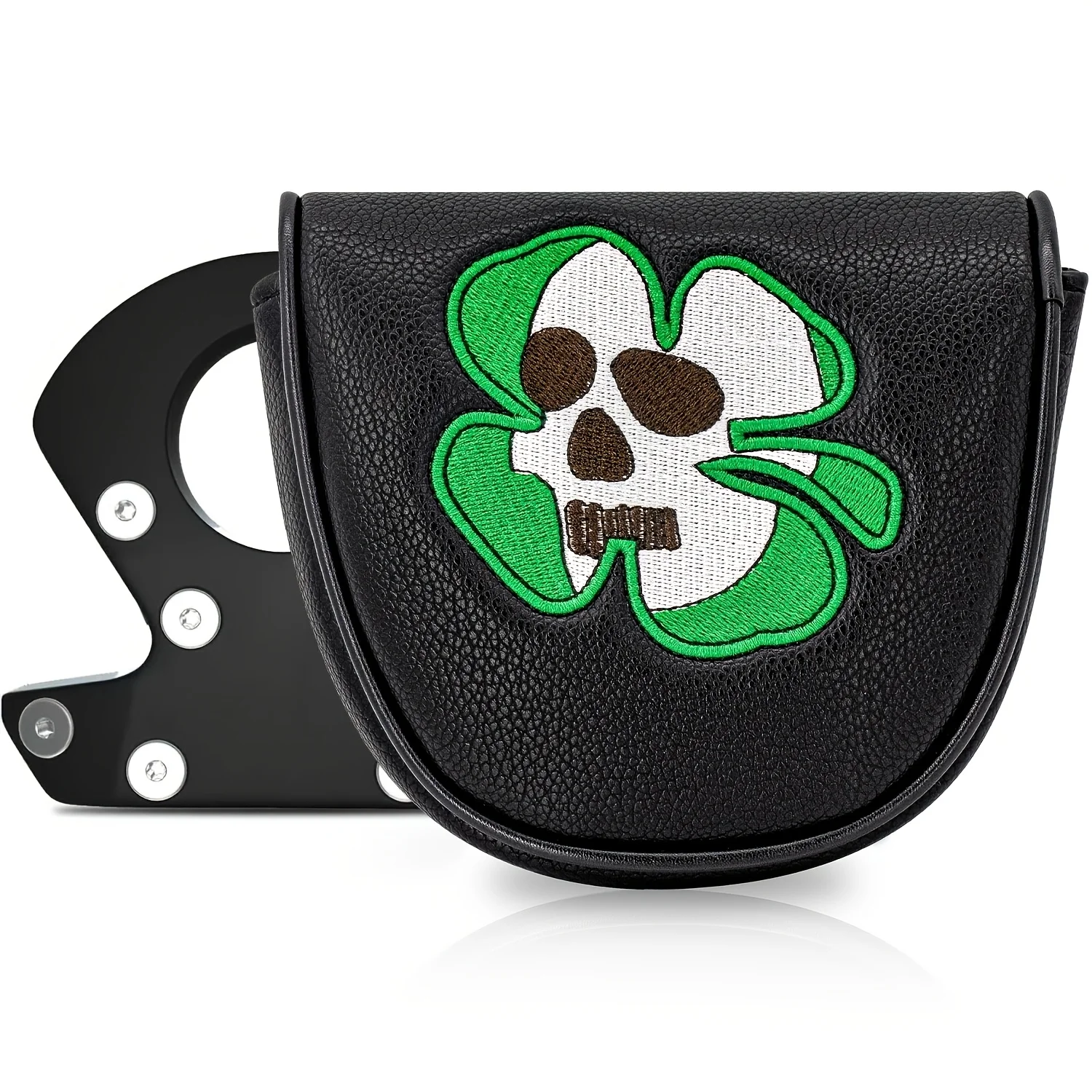 1PC Skull Pattern Golf Semi-Circular Mallet Putter Head Cover, Exquisite Embroidery Soft Wear Resistant PU Material