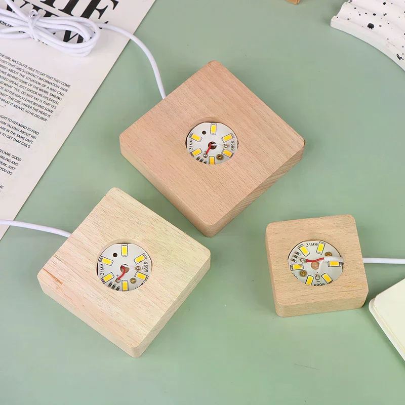 5/6/7/8/9/10CM Led Solid Wood Lamp Square Night Light Usb Lamps Holder Diy Lights Holder Desktop Ornaments Decorative Lamp
