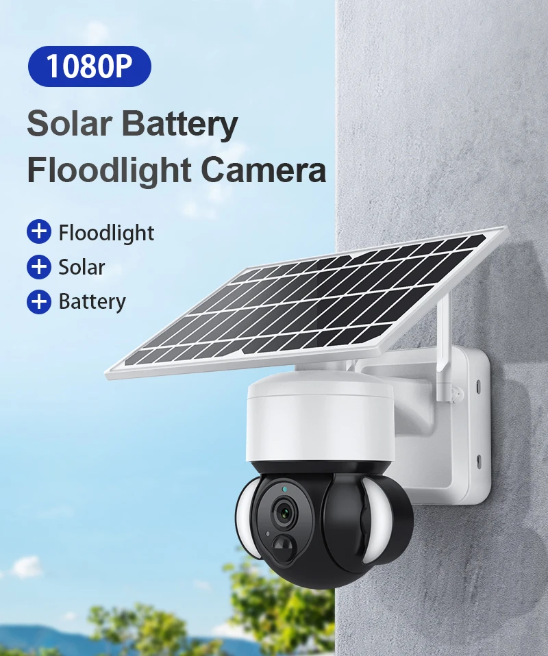 2022 New Solar Wifi Camera Smart Home PTZ Camera Built In Mic And Speaker With Auto Tracking And Flashlight