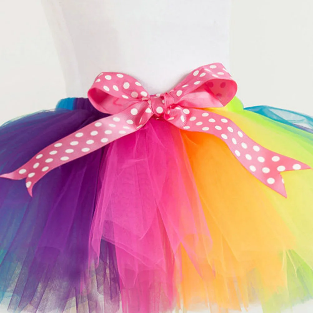 

Kids Rainbow Skirt Baby Girl Multilayer Mesh Dress Elastic Waist Bowknot Ribbon for Carnival Ballet Party Rainbow Costume