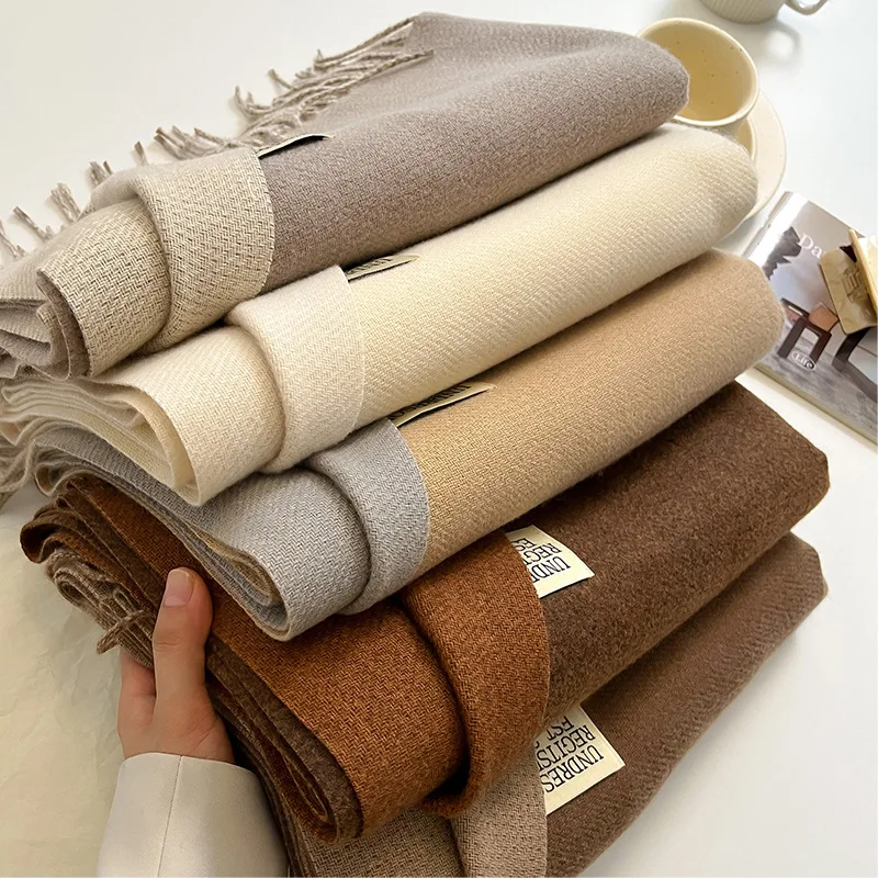 

2023 Winter Cashmere Scarf Women Thick Warm Pashmina Wedding Shawls Wraps Solid Color Tassel Lady Party Blanket Echarpe Bufanda