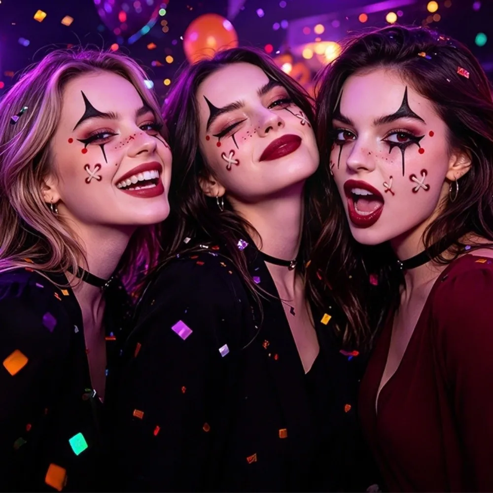 Make Up Joker Face Tattoo Sticker Face Art Long Lasting Circus Clown Temporary Tattoo Waterproof DIY Little Witch Face Sticker
