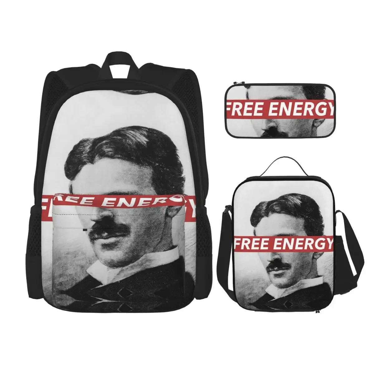 Nikola Tesla (2) Backpacks Boys Girls Bookbag Students School Bags Cartoon Kids Rucksack Lunch Bag Pen Bag Three-Piece Set