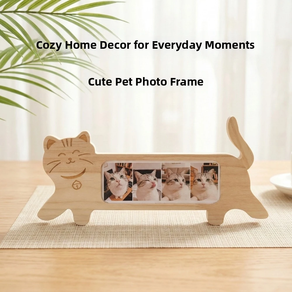 New Cat Shape Photo Frame 3/4 Grids Detachable Picture Frame Wooden Rotatable Tail Frame Pet Photo Album Home Decor
