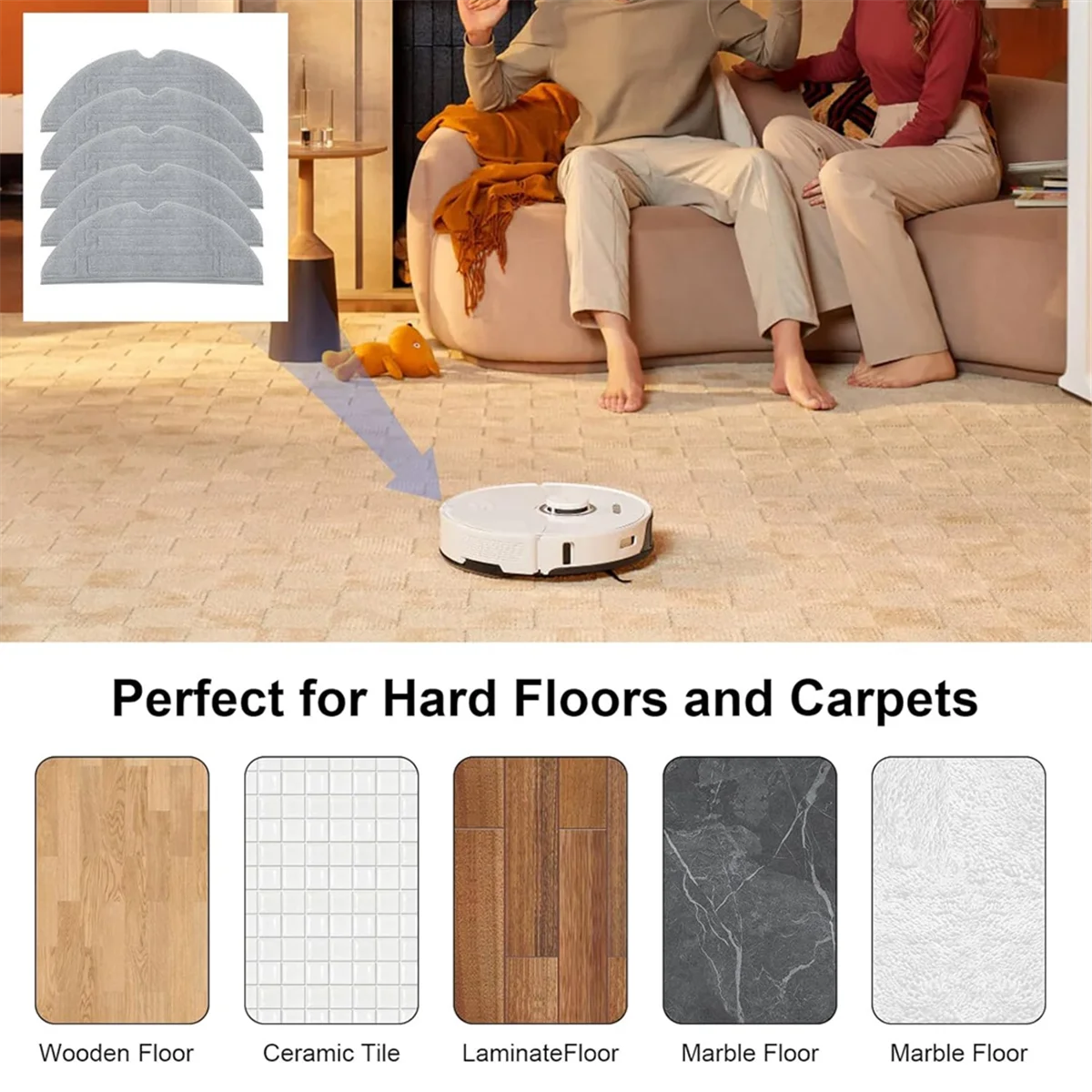 A74X 5 peças almofadas de esfregão para Roborock S8, S8 +, S8 Pro Ultra Robot Vacuum, VibraRise 2.0 almofadas de esfregão reutilizáveis laváveis