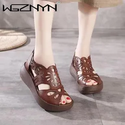 New Brand Summer Designer Sandals Women Genuine PU Leather Ladies Sandals Platform Women Sport Shoes Casual Retro Open Toe Shoes