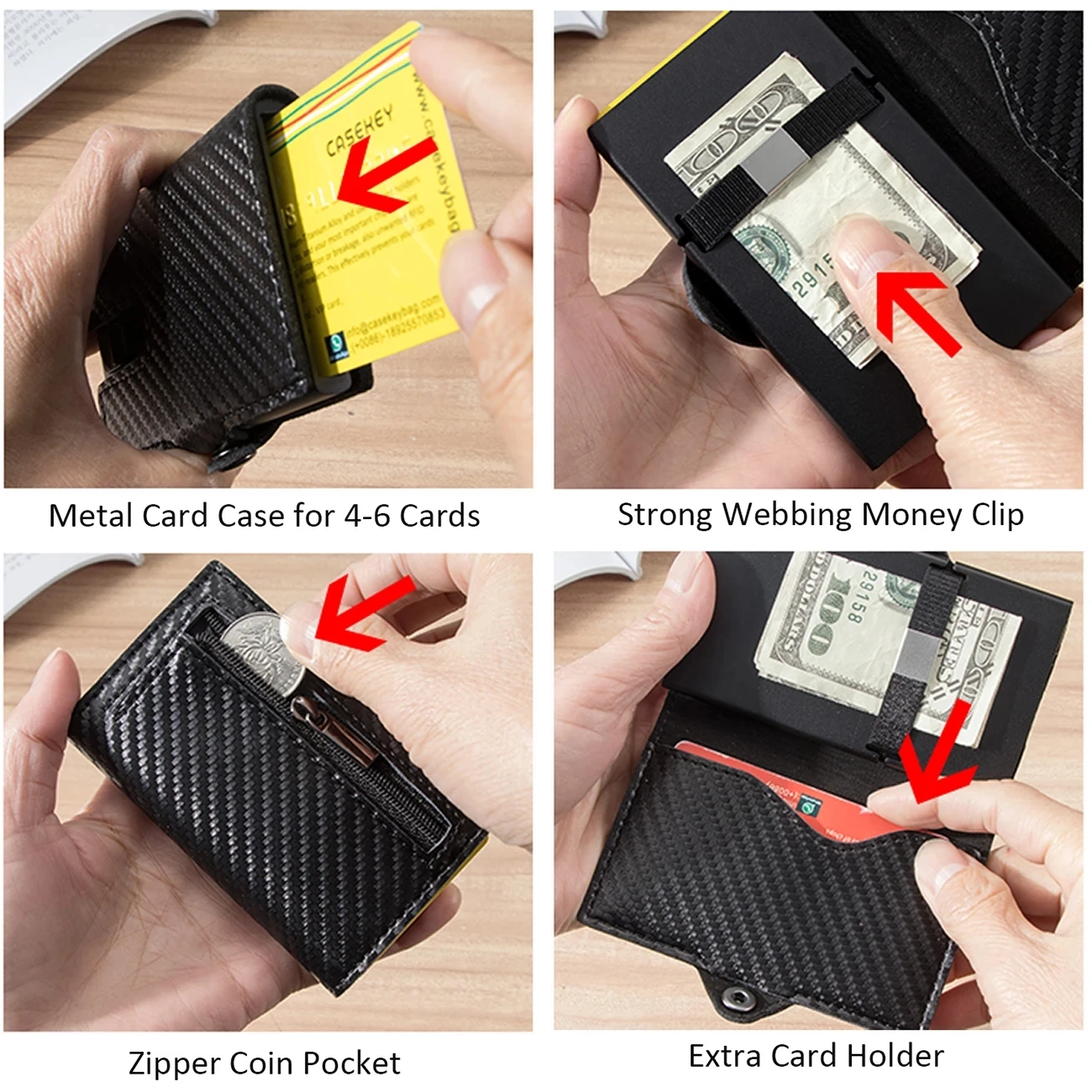 Men's Card Holder Wallet Mini Rfid Credit Card Bag Money Clip Wallet Zipper Coin Purse for Woman