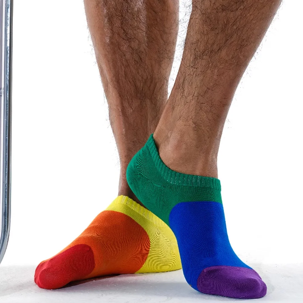 Men's Original 6 Six-color Rainbow Boat Socks Left and Right Foot Combed Cotton Sports Socks Boat Socks Thin