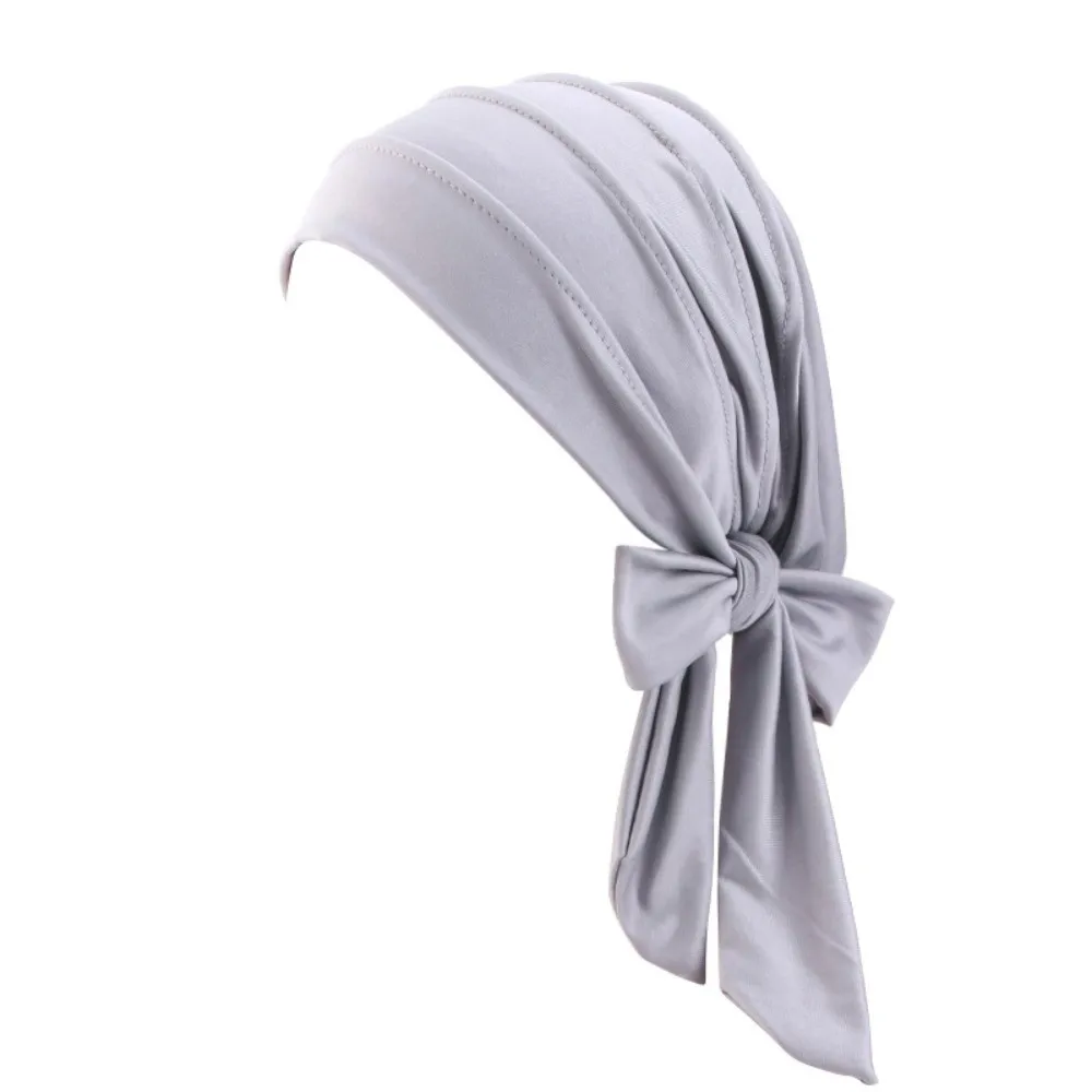 

Lightweight Solid Color Headscarf Hat Long Tail Stretch Hijab Pre-Tied Breathable Inner Hat Islamic Use