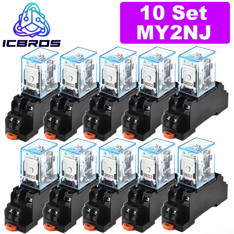 10Set MY2P HH52P MY2NJ 12V 24V DC / 110V 220V AC Coil General PurPose DPDT Micro Mini Relay With Socket Base