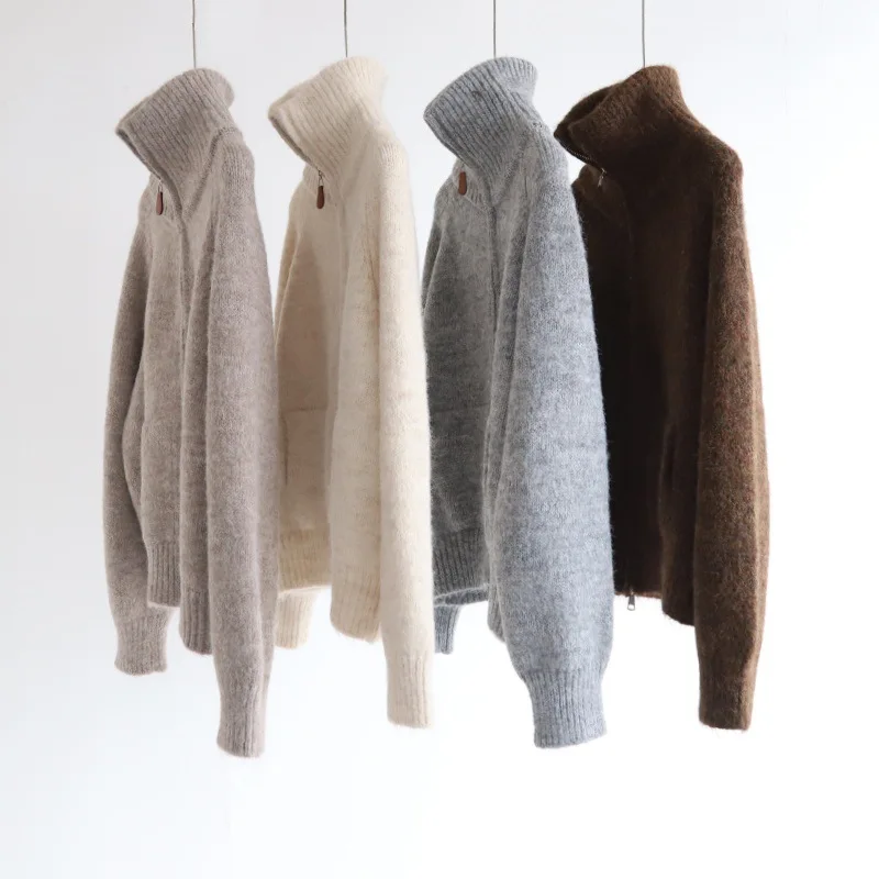 

New autumn and winter thick high neck double head jacket for women with raglan sleeves and thick needle sweater for layering