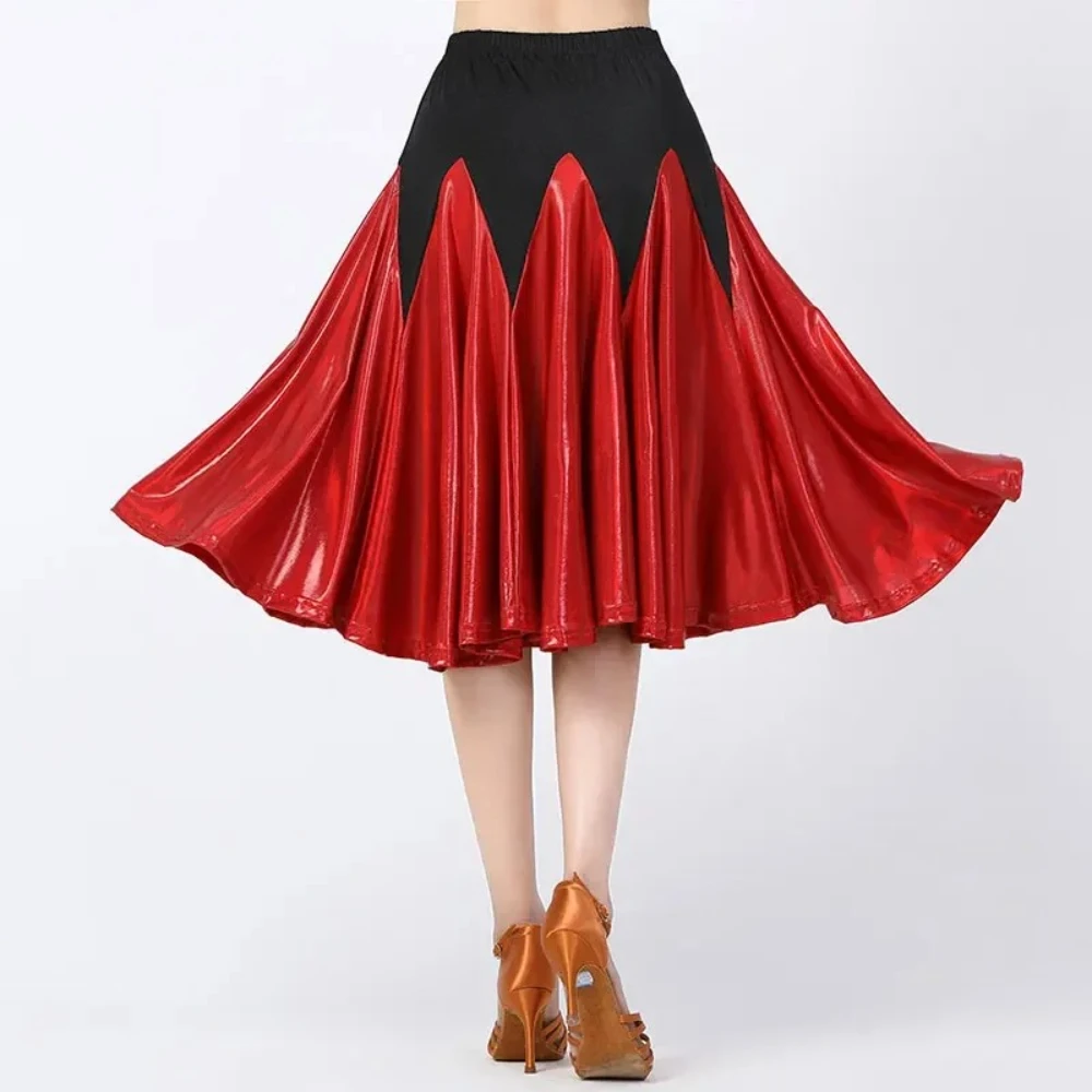 Women Latin Dance Skirts Cha-cha Samba Tango Ballroom Dancing Stage Performamnce Costume Contrast Color Large Swing Skirt