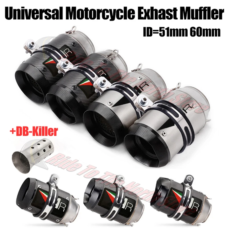 51mm 60mm Inlet Titanium Alloy Carbon Fiber AR Exhaust Muffler Tail Pipe＆DB-Killer＆Reduce For Moto GP Exhaust Escape Modifie