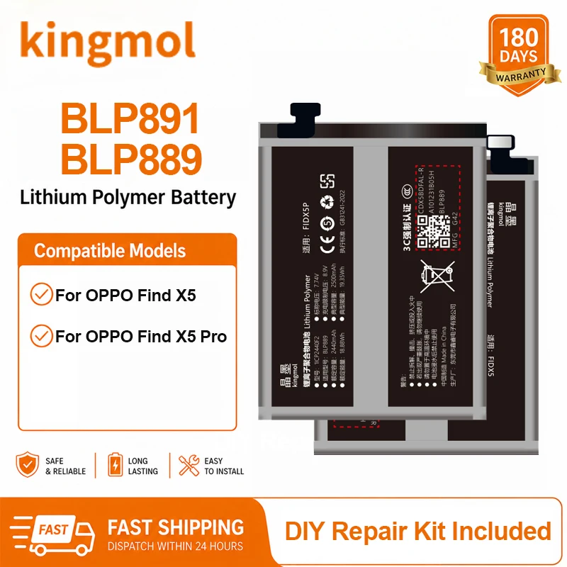 BLP891 BLP889 Lithium Polymer Replacement Battery for OPPO Find X5 / X5 Pro Kingmol Long Lasting Batteries with Repair Tools