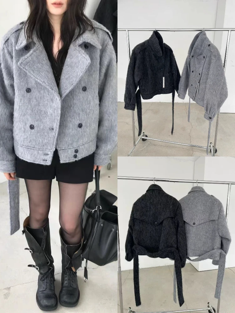 معطف صوفي من East Gate ort للنساء مزدوج الصدر بتصميم كلاسيكي بحزام معطف صوف رائع ملابس خارجية شتوية للسيدات