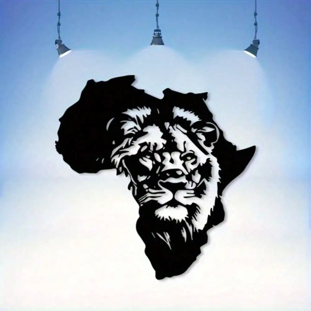 CIFbuy Afrikanische Karte Löwe Metall-Wandkunst Rustikale Rostige Eisenskulptur Vintage Ethnische Kulturstatue Wetterfest für Innen- und Außenbereich F