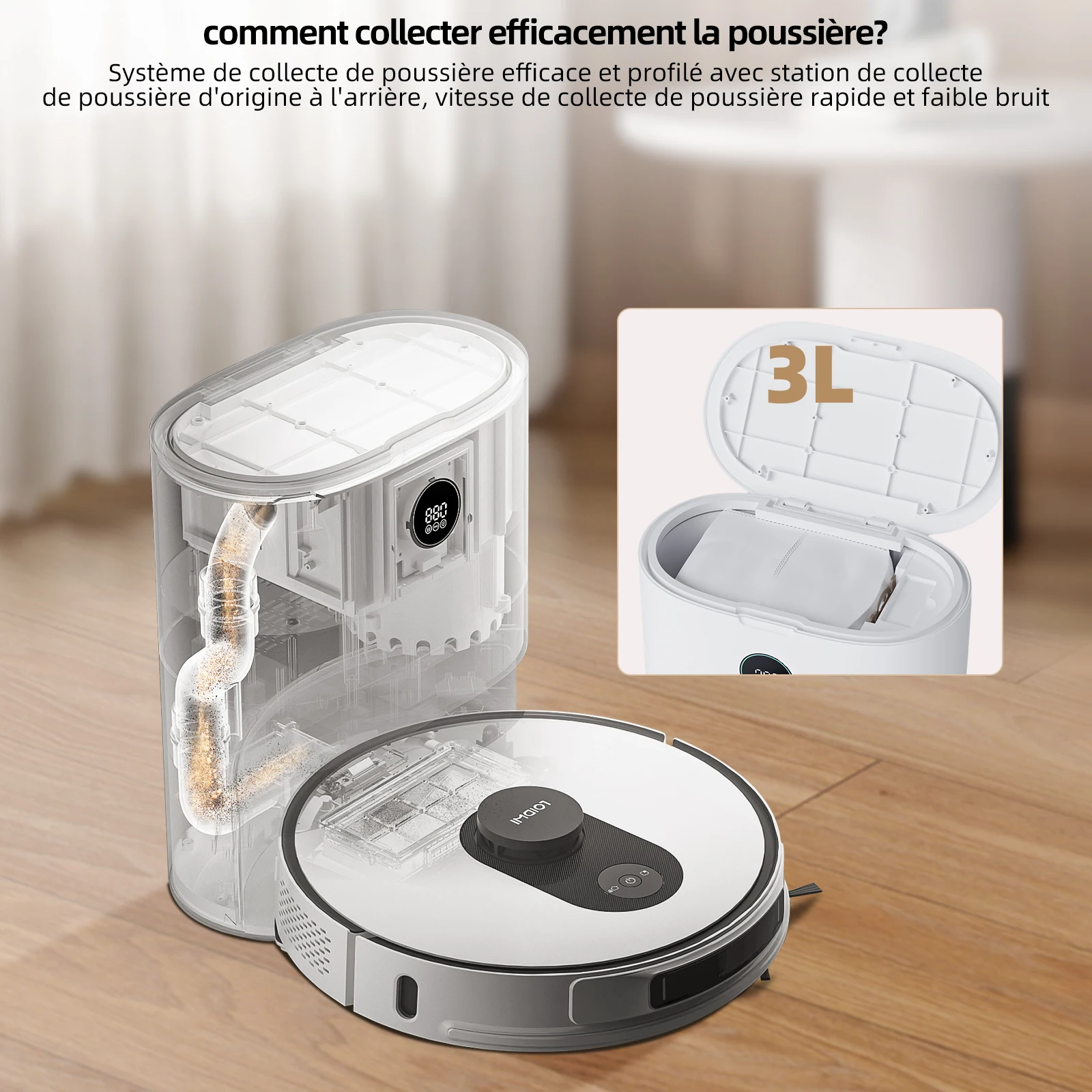 ROIDMI EVE MAX Robot Süpürge, 3L Toz Toplama ile, Ev APP Kontrolü için 5000Pa Google Asistan Alexa Akıllı Robot