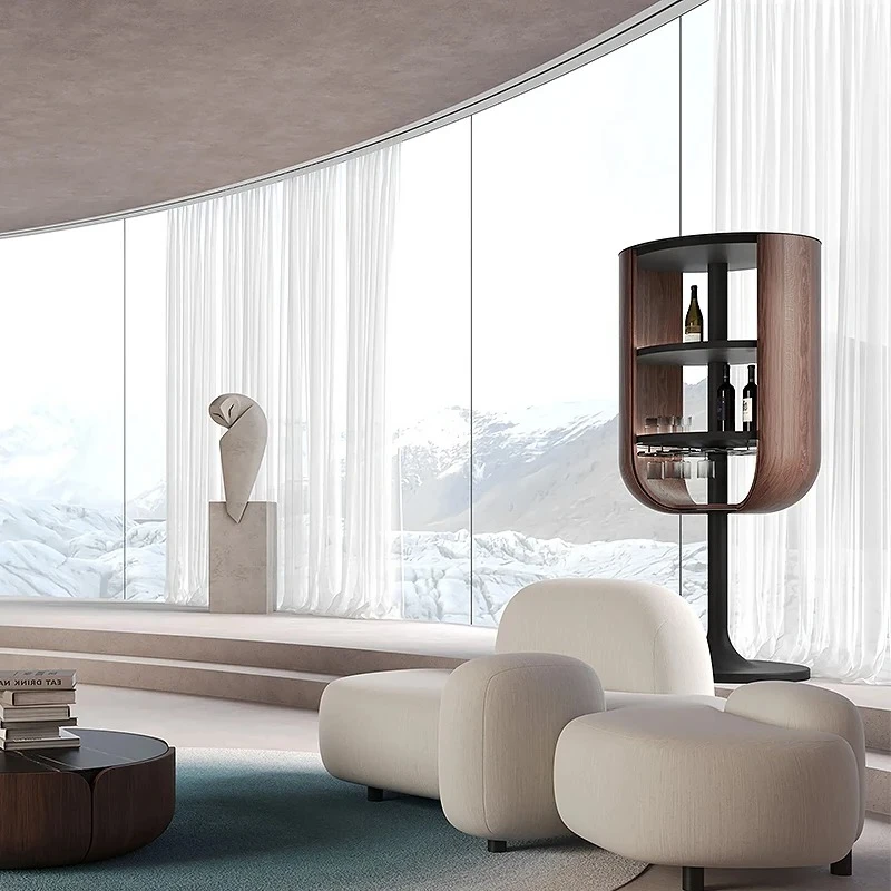 Armadietto per vino con porta girevole in legno massello: espositore e contenitore multistrato per il soggiorno