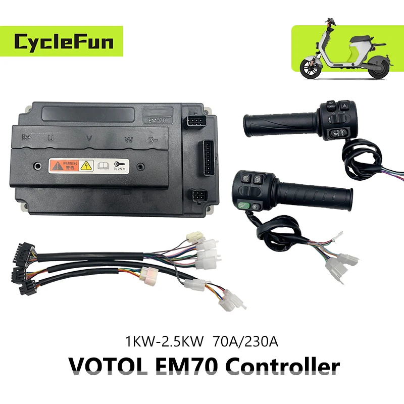 

VOTOL 1KW-2.5KW EM70 Controller 48V-72V 70A/230A With T08 Hall Throttle For In-Wheel Hub Mid-Drive Motor Electric Motorcycles