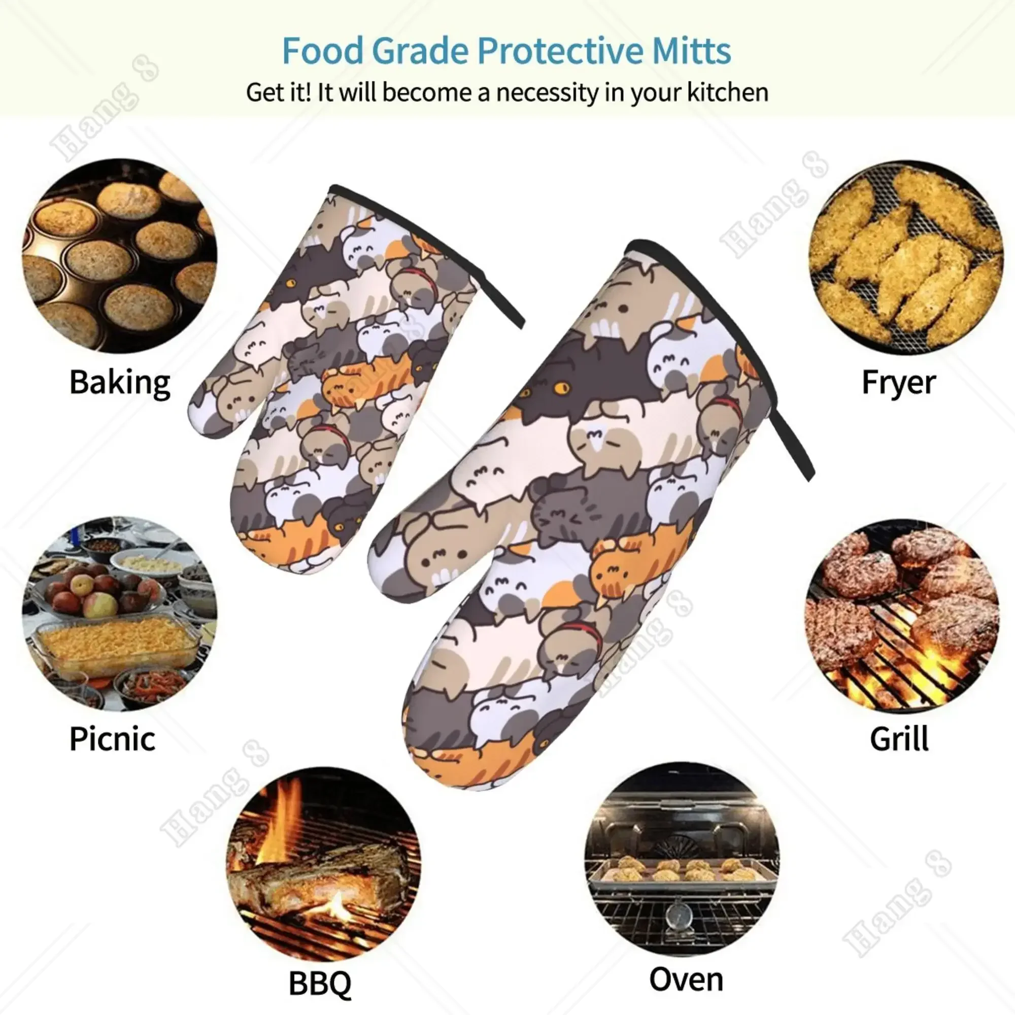 Oven Gloves 2pcs Cartooon Cats Oven Mitts Microwave Gloves Baking Oven Gloves Heat Resistant for Kitchen Bbq Cooking Grilling