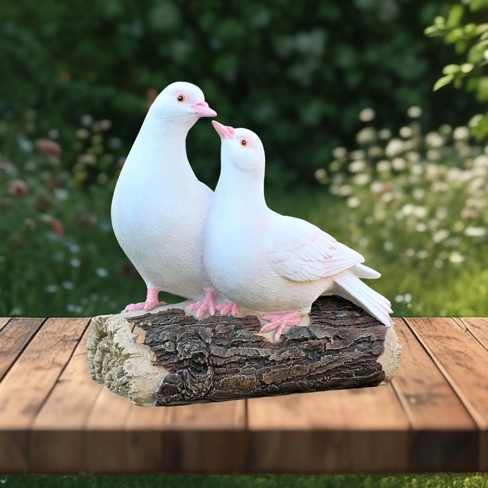 

Two White Pigeon Standing on Tree Stump Statue Resin Craft Decoration Novelty