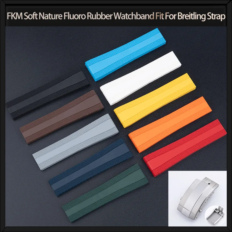 22-18mm 24-20mm FKM Soft Nature Fluoro Rubber Watchband Fit For Breitling Strap For Superocean Navitimer Avenger Bracelet