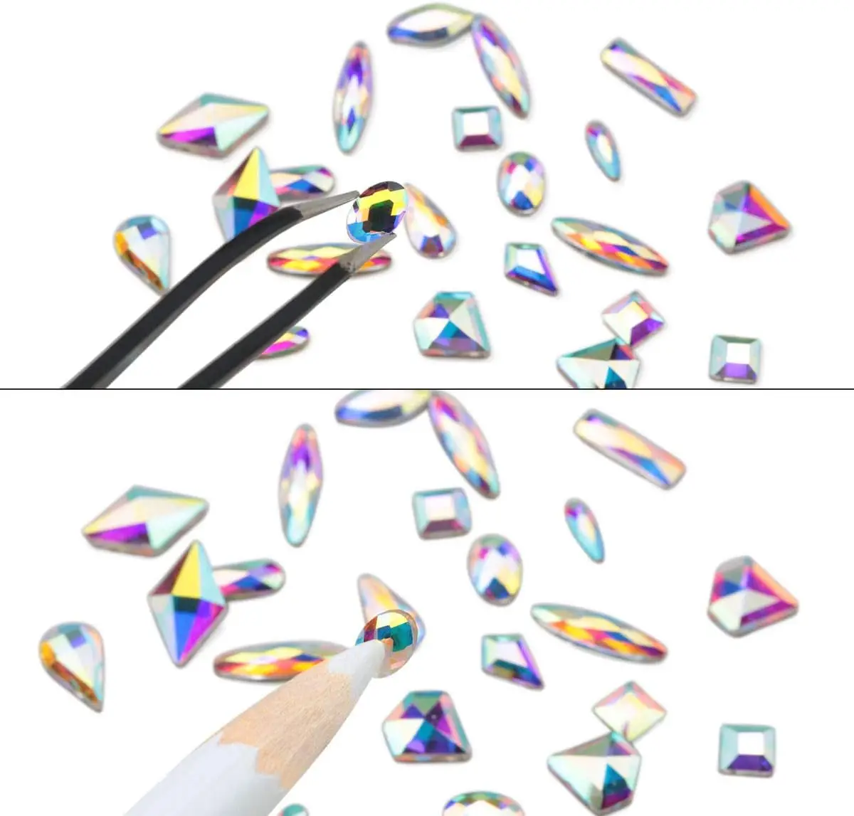 1 مجموعة كريستال AB الراين ثلاثية الأبعاد مسمار الفن سحر متعدد الأشكال الزجاج الماس الأحجار الخرز المستديرة لمسمار الفن الديكور Crafts بها بنفسك الحرف