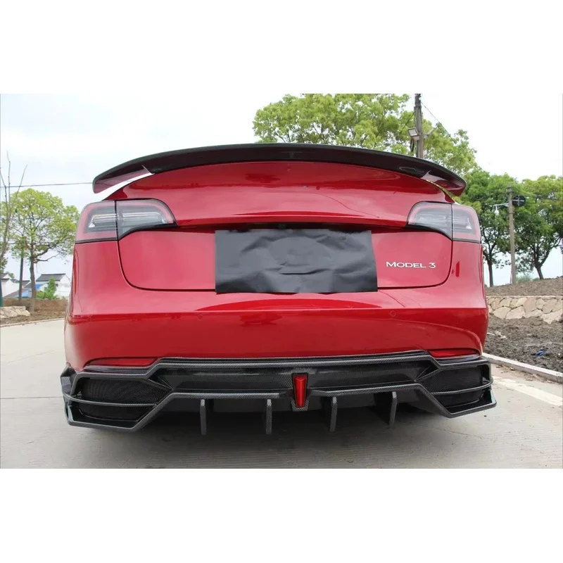 Super March V Style Body Kit Water Transfer Printing Carbon Fiber Front Lip Diffuser Side Skirt Spoiler Bodykit for Model3