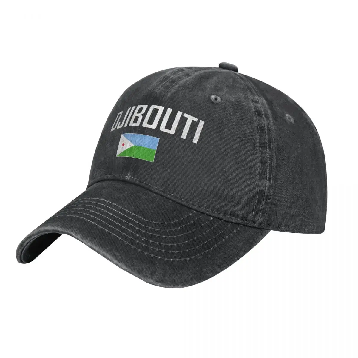 Men Baseball Cap DJIBOUTI Flag And Font Charcoal Washed Denim Classic Vintage Cotton Dad Trucker Hat Unisex Adult