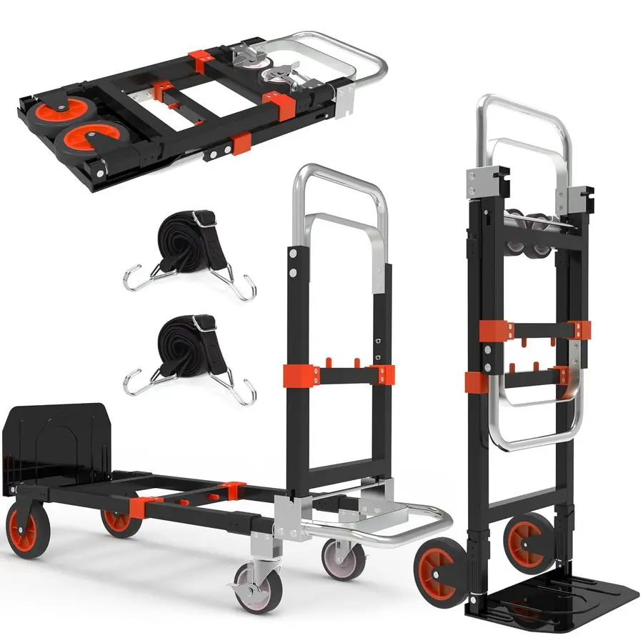 

in 1 Heavy Duty Folding Hand Truck, Convertible Portable Steel Dolly with Telescopic Handle, Foldable Utility Cart with Rubber W