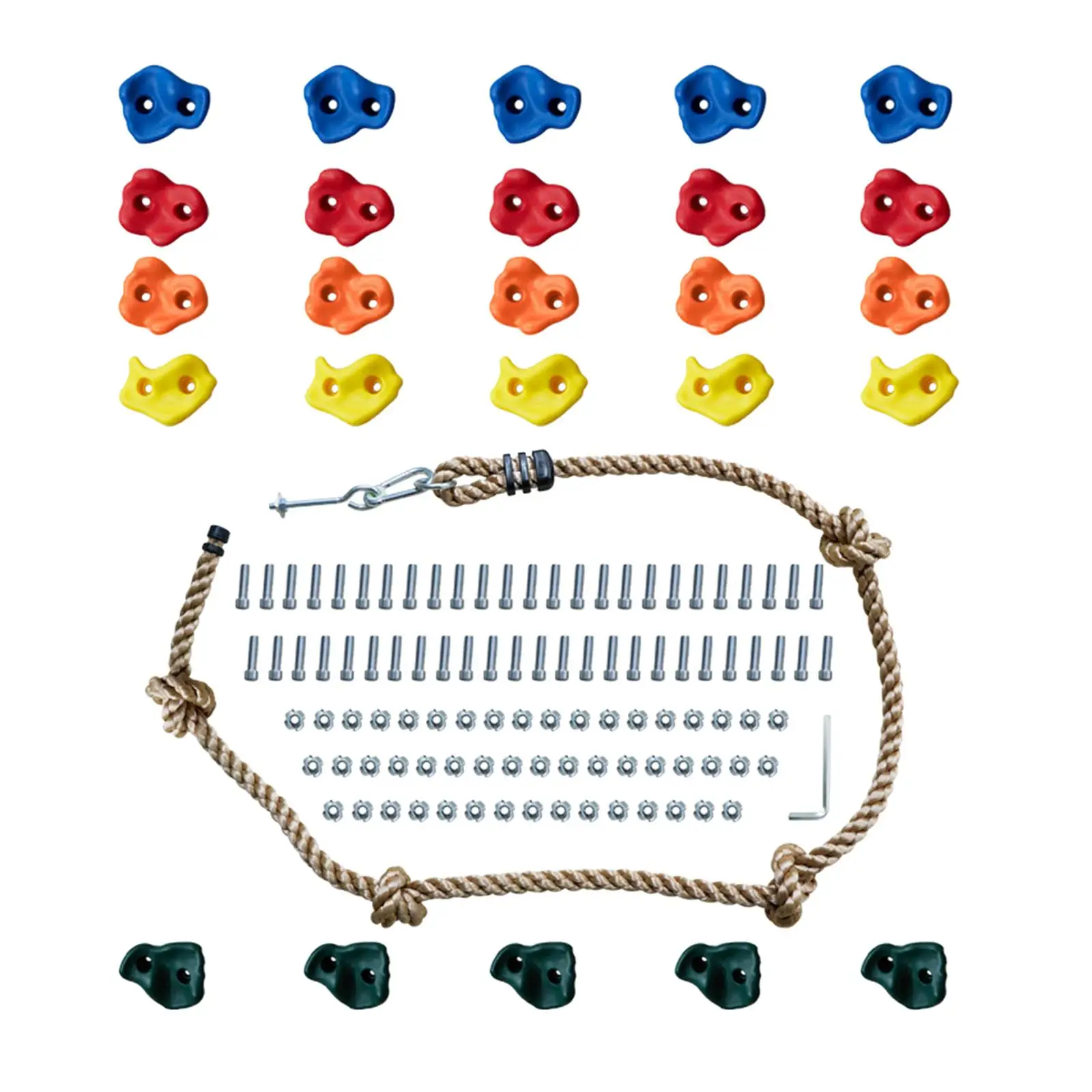 

Rock Climbing Holds Knotted Rope and 25 Handles Rock Wall Holds for Climbing