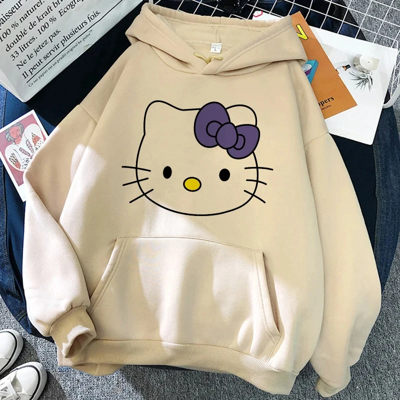 Sweat-shirt à manches longues pour femme, vêtement grande taille, produits Sanrio Y2k Hello Kitty, automne/hiver, Harajuku, graphique